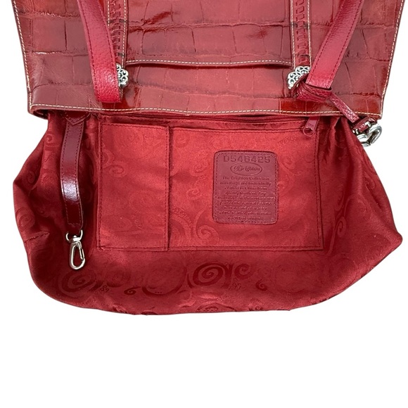 Y2K Brighton Red Croc-Embossed Leather Shoulder Bag with Signature Heart Charm - Picture 10 of 15